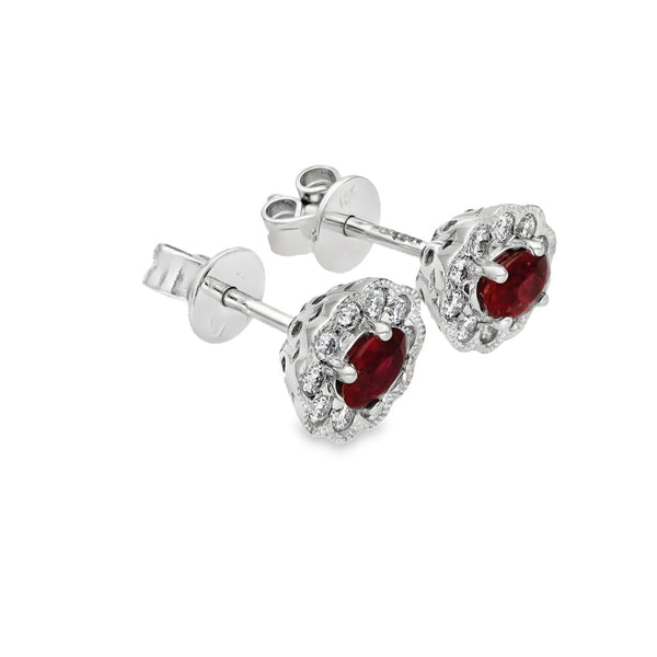 18ct White Gold Ruby & Diamond Cluster Stud Earrings - 0.24ct