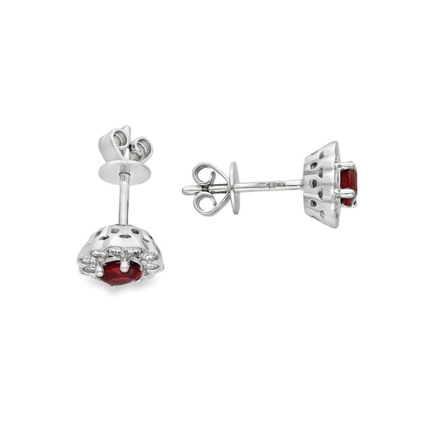 18ct White Gold Ruby & Diamond Cluster Stud Earrings - 0.24ct