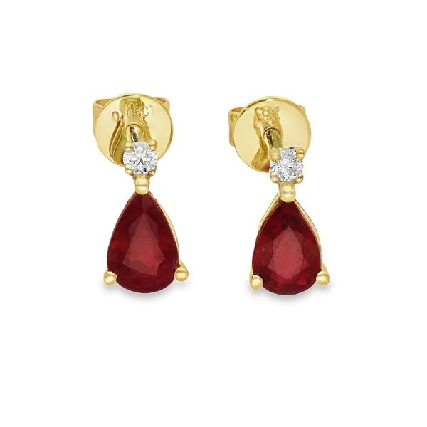 9ct Yellow Gold Ruby & Diamond Stud Earrings - 0.05ct