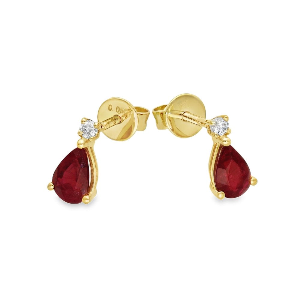 9ct Yellow Gold Ruby & Diamond Stud Earrings - 0.05ct