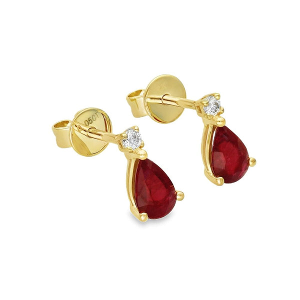 9ct Yellow Gold Ruby & Diamond Stud Earrings - 0.05ct