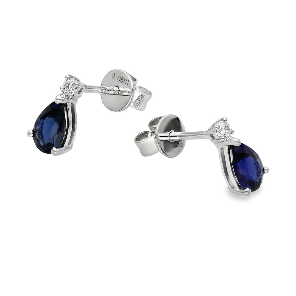 9ct White Gold Sapphire & Diamond Stud Earrings - 0.05ct