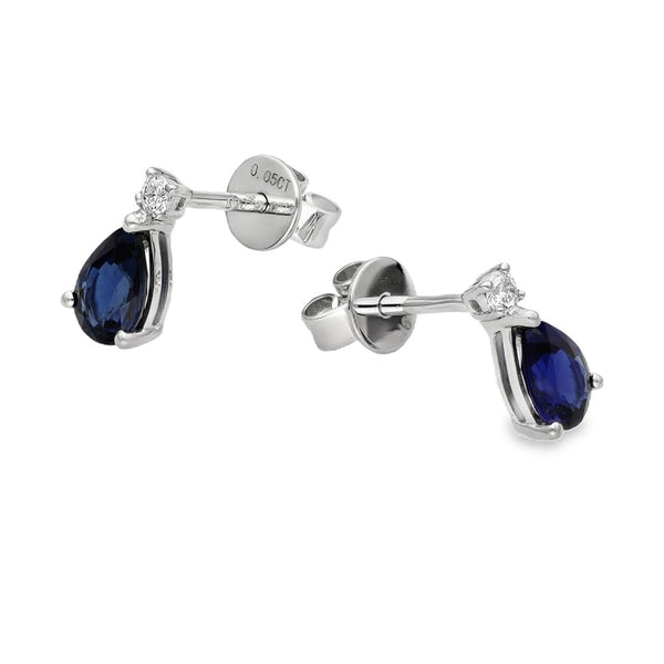 9ct White Gold Sapphire & Diamond Stud Earrings - 0.05ct