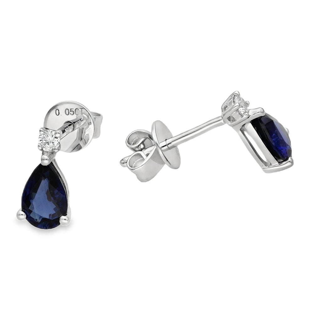 9ct White Gold Sapphire & Diamond Stud Earrings - 0.05ct