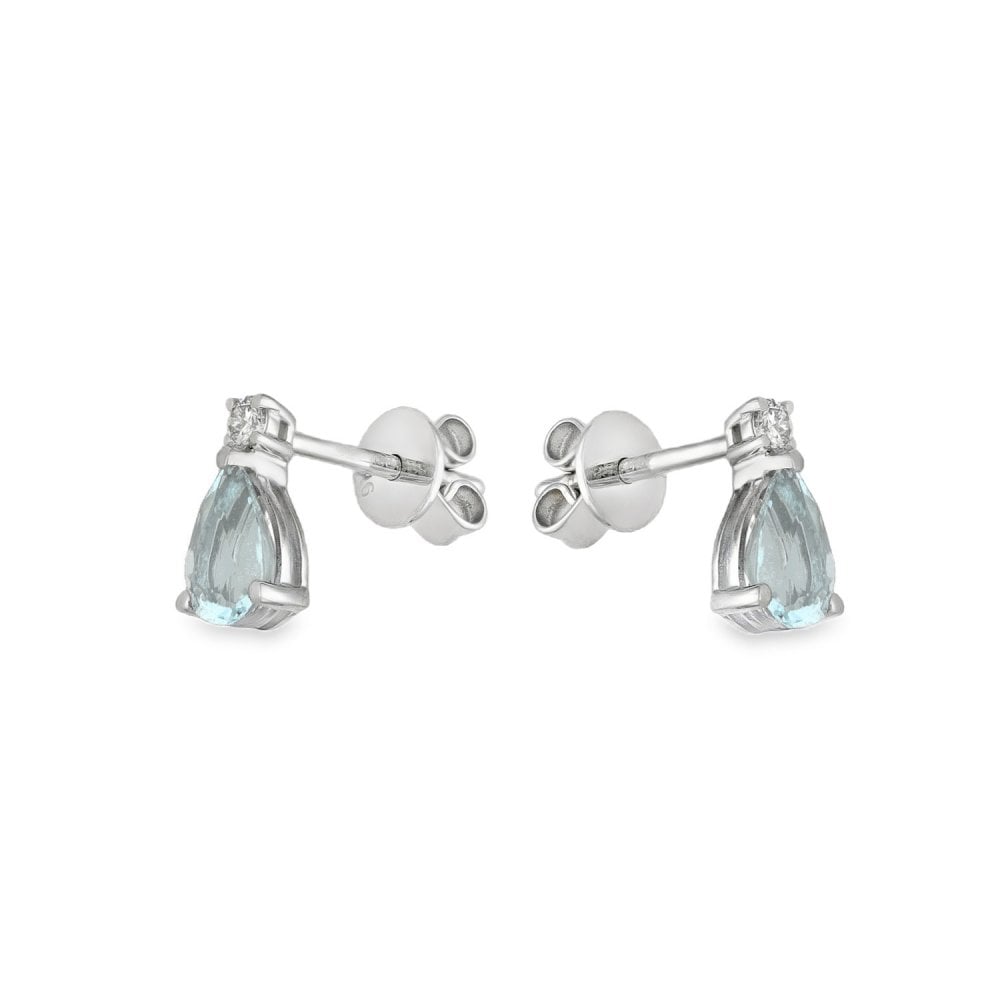 9ct White Gold Aquamarine & Diamond Stud Earrings - 0.05ct