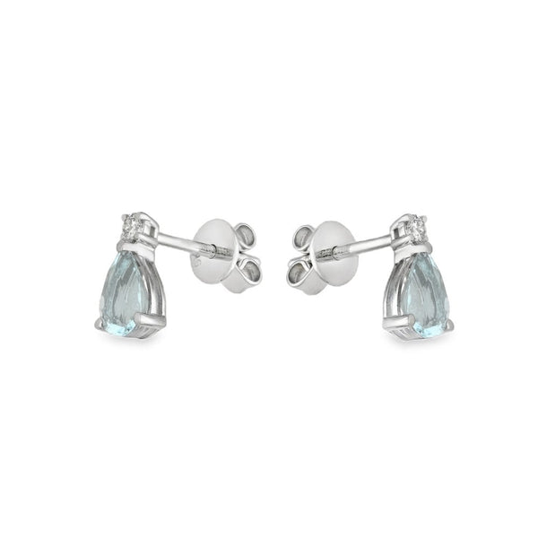 9ct White Gold Aquamarine & Diamond Stud Earrings - 0.05ct