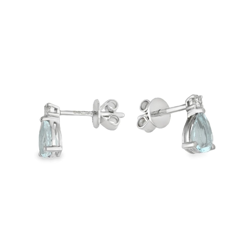 9ct White Gold Aquamarine & Diamond Stud Earrings - 0.05ct