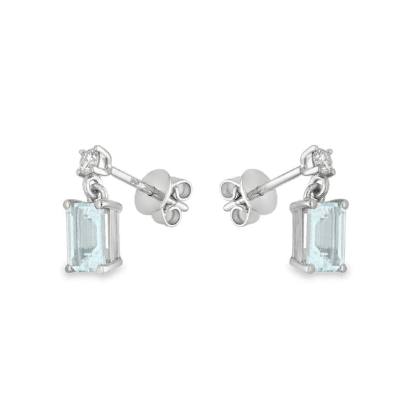 9ct White Gold Aquamarine & Diamond Earrings - 0.12ct