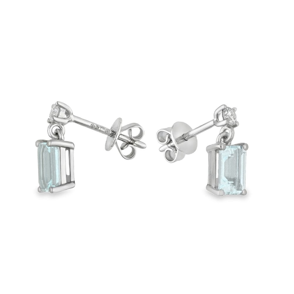 9ct White Gold Aquamarine & Diamond Earrings - 0.12ct
