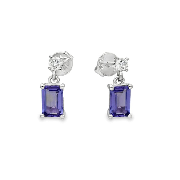 9ct White Gold Tanzanite & Diamond Stud Earrings - 0.12ct