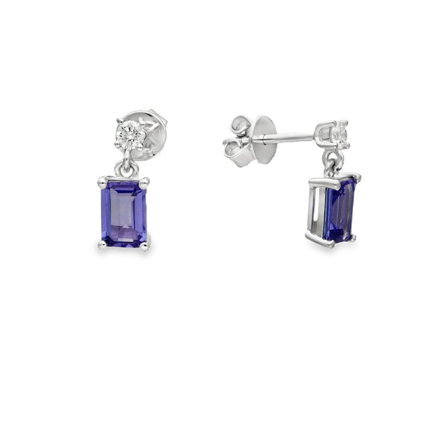 9ct White Gold Tanzanite & Diamond Stud Earrings - 0.12ct