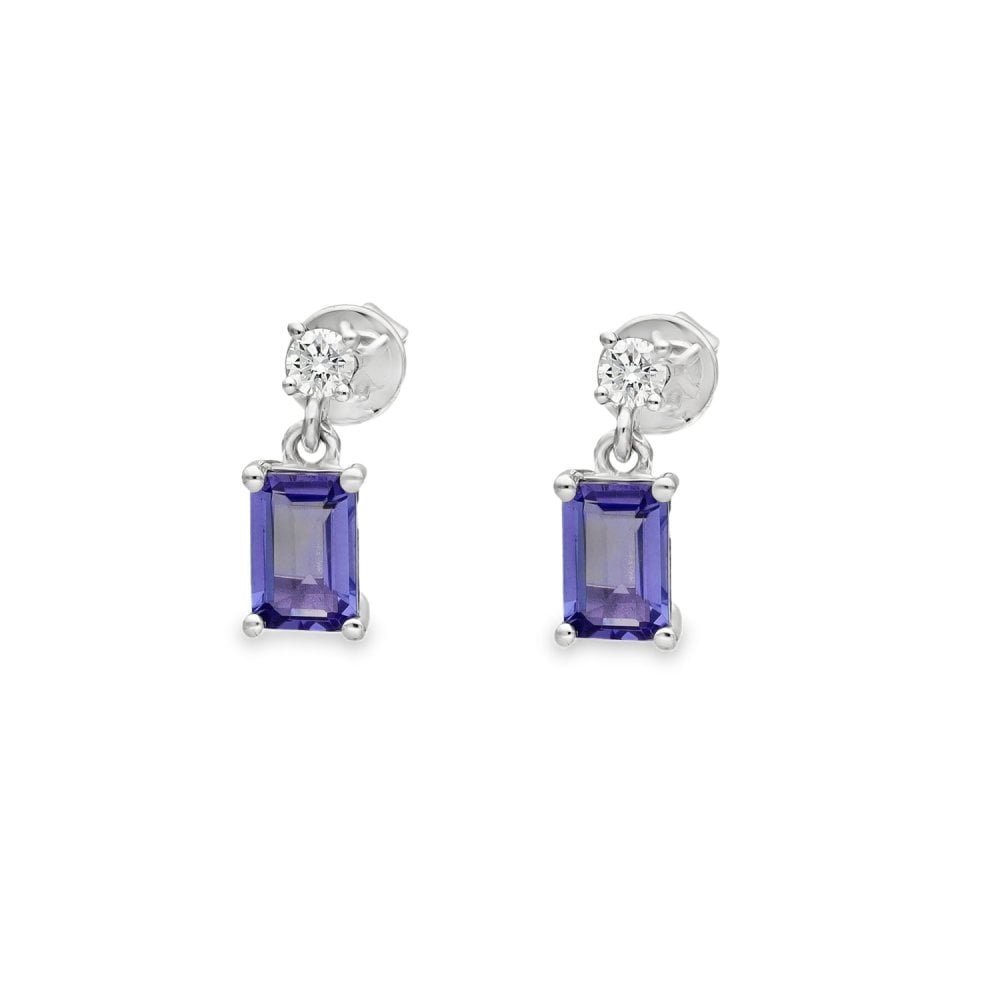 9ct White Gold Tanzanite & Diamond Stud Earrings - 0.12ct