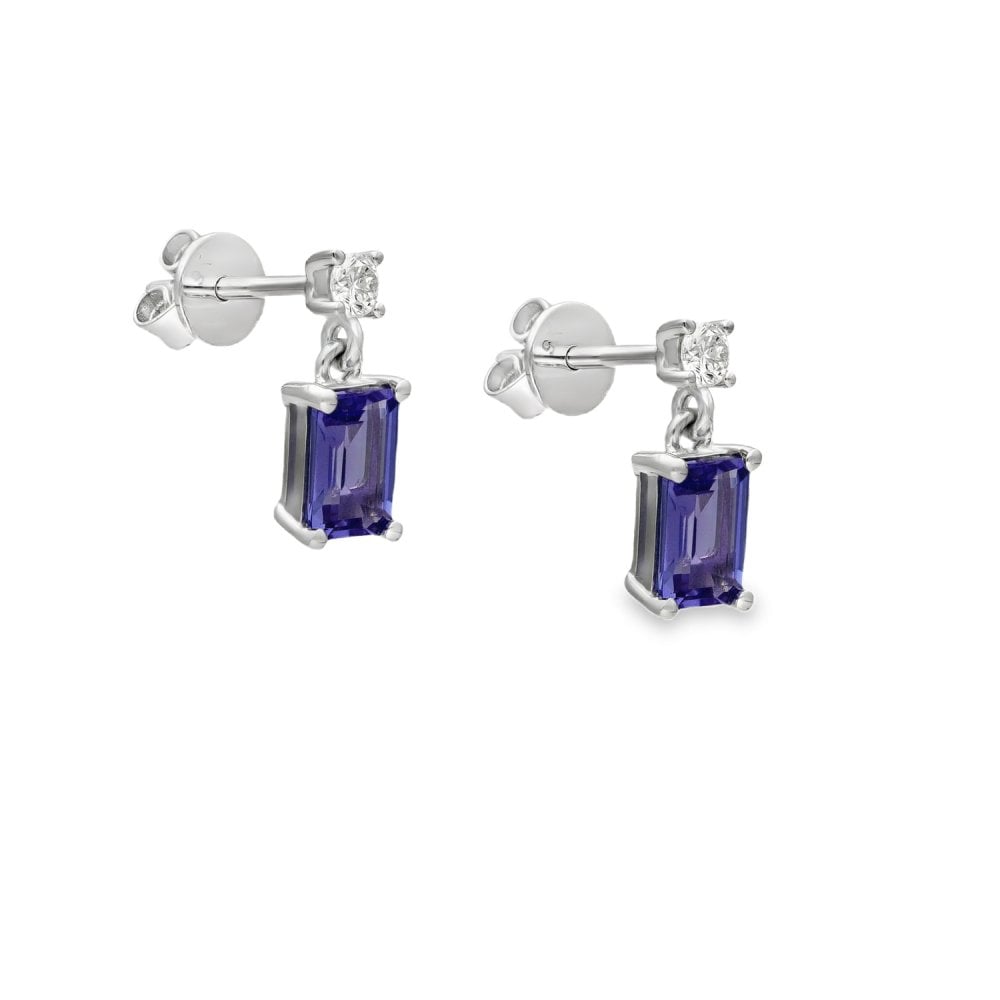 9ct White Gold Tanzanite & Diamond Stud Earrings - 0.12ct