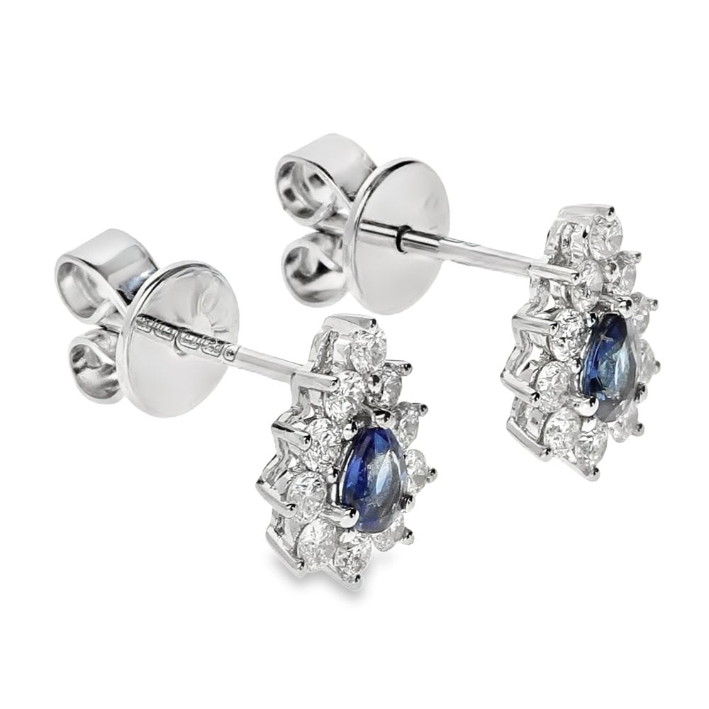 18ct White Gold Sapphire & Diamond Cluster Earrings - 0.45ct