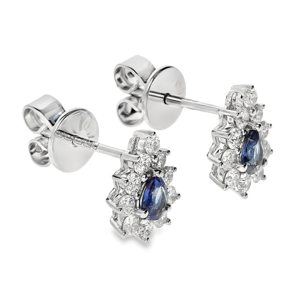 18ct White Gold Sapphire & Diamond Cluster Earrings - 0.45ct