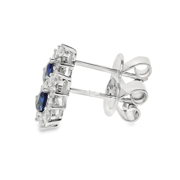 18ct White Gold Sapphire & Diamond Cluster Earrings - 0.45ct