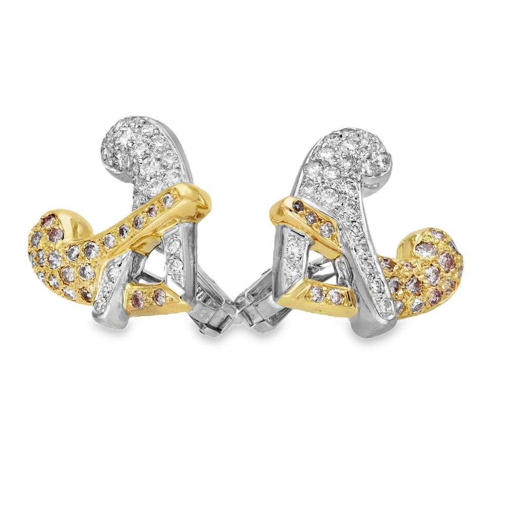 Ladies 18ct Rose & White Gold Diamond & Pink Sapphire Earrings