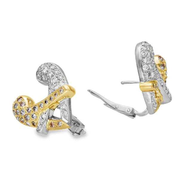 Ladies 18ct Rose & White Gold Diamond & Pink Sapphire Earrings