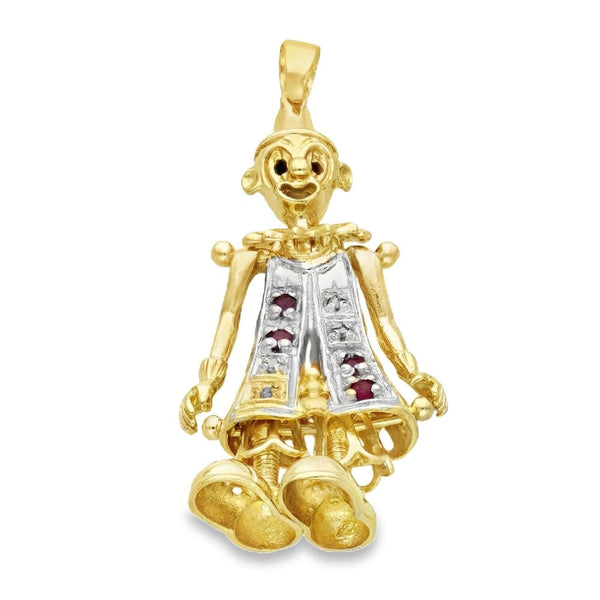 9ct Yellow Gold Ruby & Diamond Set Clown Pendant - 6.2g
