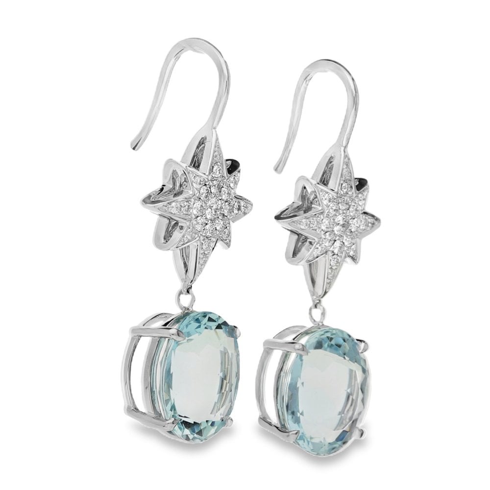18ct White Gold Aquamarine and Diamond Star Earrings - 10.88ct