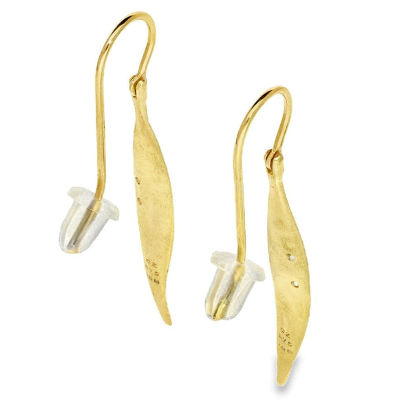 9ct Yellow Gold Cubic Zirconia Leaf Drop Earrings - 1.5g