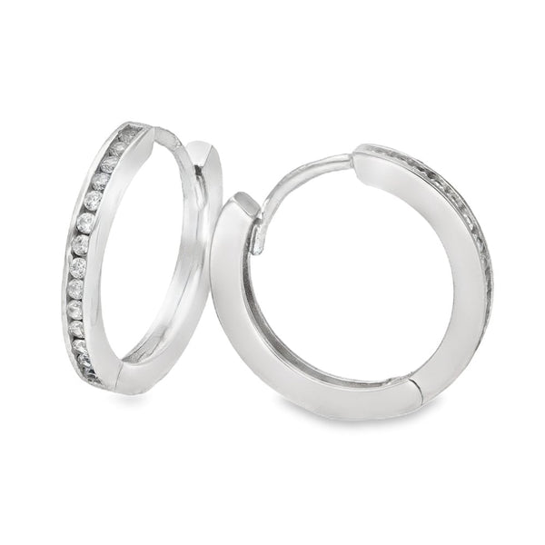 9ct White Gold Cubic Zirconia Huggie Hoop Earrings - 1.7g