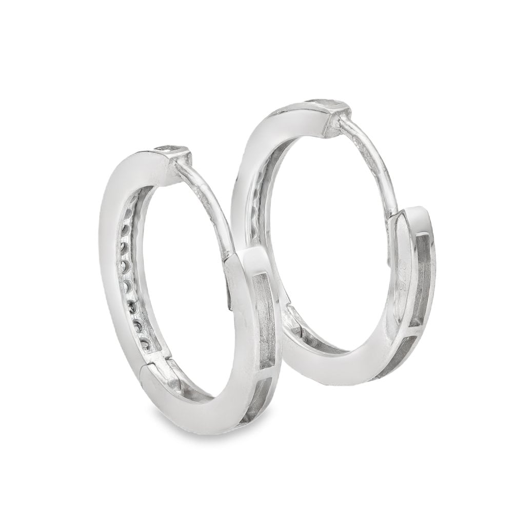 9ct White Gold Cubic Zirconia Huggie Hoop Earrings - 1.7g