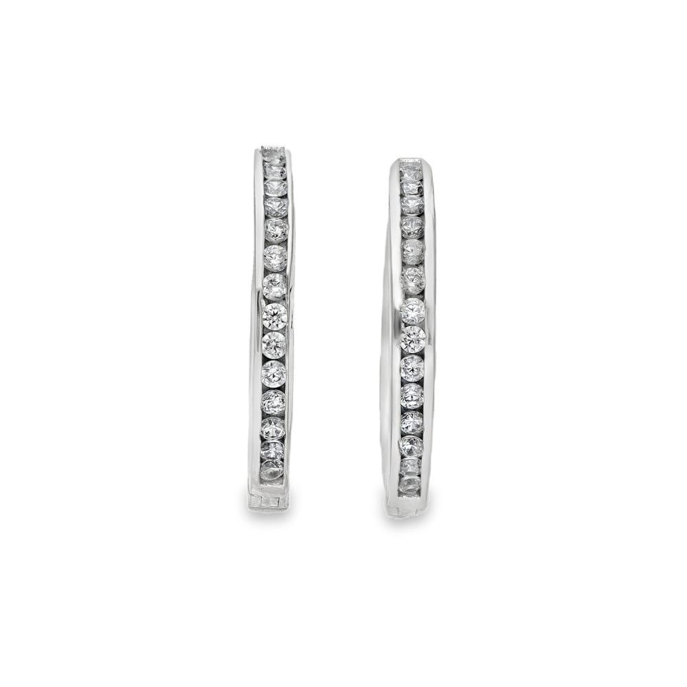 9ct White Gold Cubic Zirconia Huggie Hoop Earrings - 1.7g