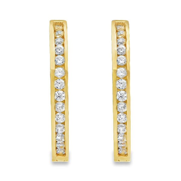 9ct Yellow Gold Cubic Zirconia Huggie Hoop Earrings - 1.7g