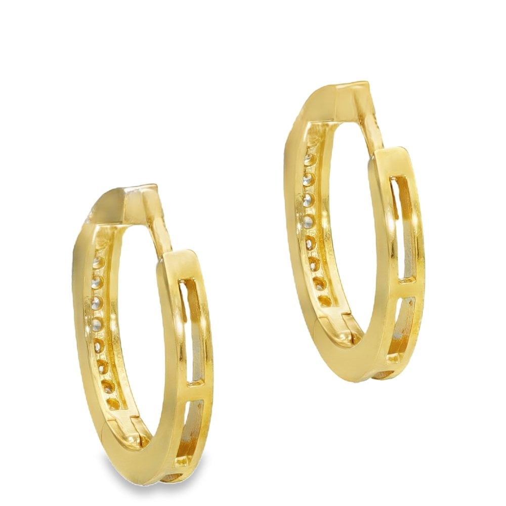 9ct Yellow Gold Cubic Zirconia Huggie Hoop Earrings - 1.7g