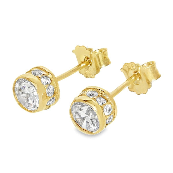 9ct Yellow Gold Round Cubic Zirconia Stud Earrings - 0.8g