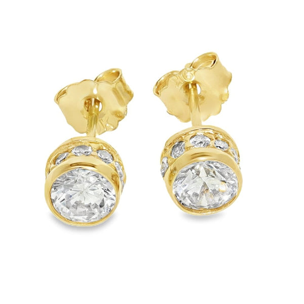9ct Yellow Gold Round Cubic Zirconia Stud Earrings - 0.8g