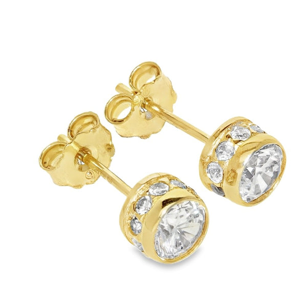 9ct Yellow Gold Round Cubic Zirconia Stud Earrings - 0.8g