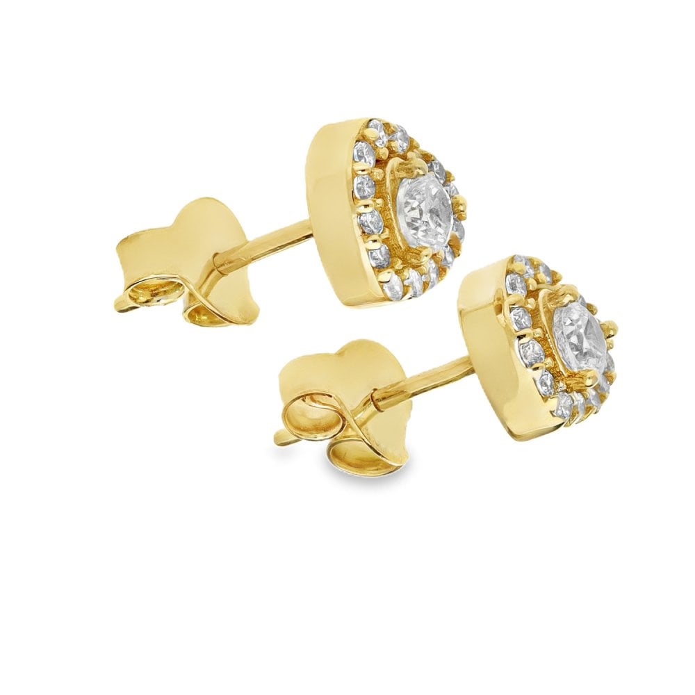 9ct Yellow Gold Cubic Zirconia Heart Stud Earrings - 1.5g