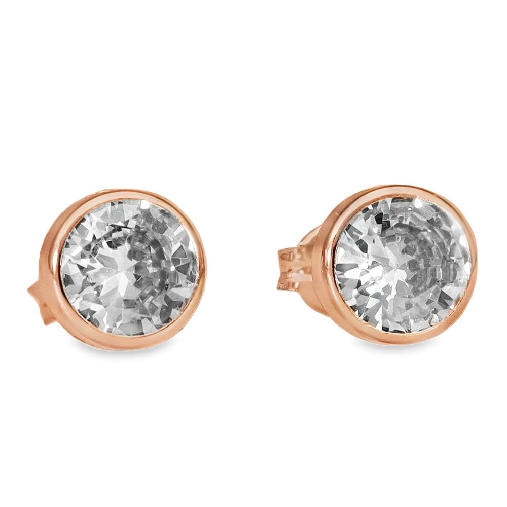 9ct Rose Gold Round Cubic Zirconia Stud Earrings - 0.9g