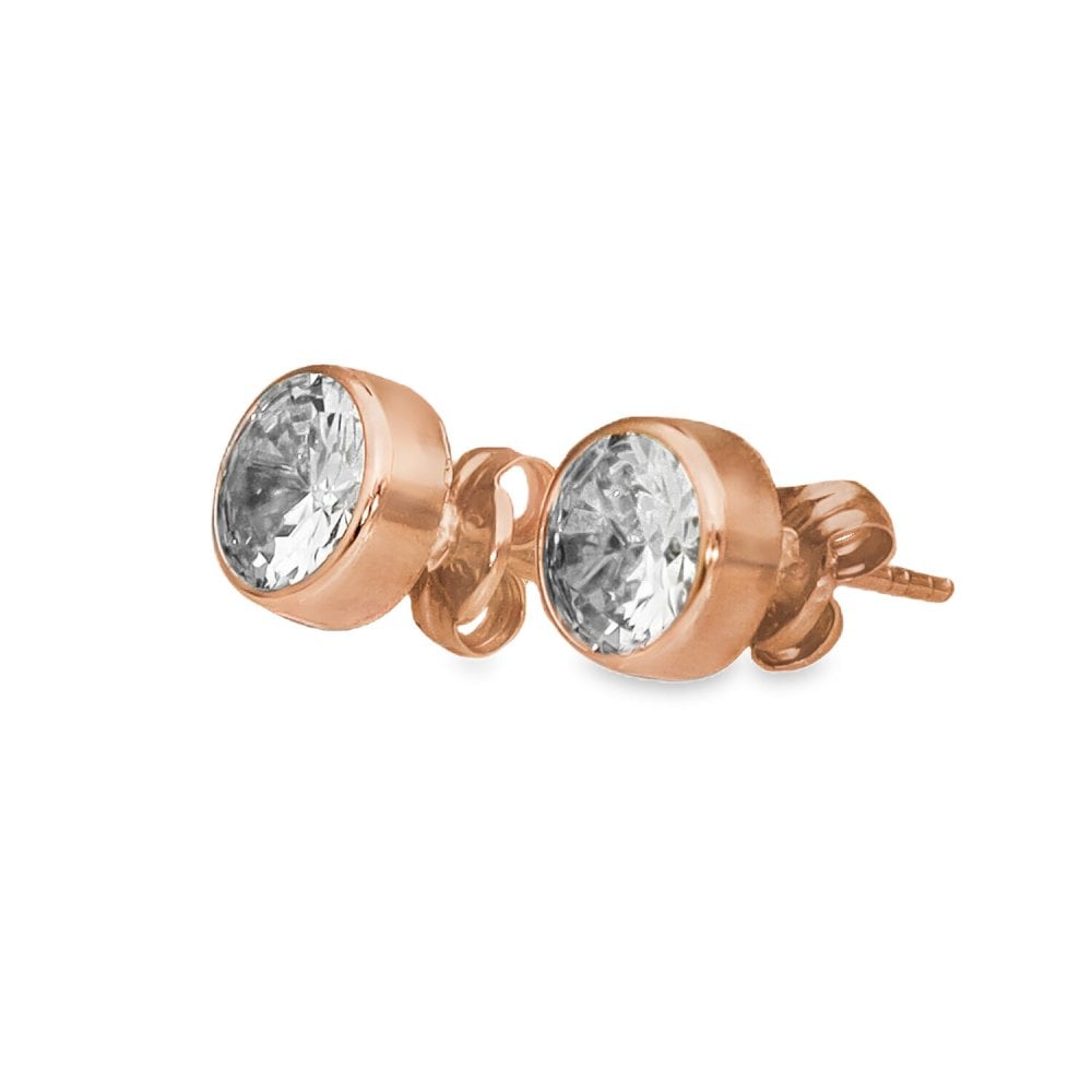 9ct Rose Gold Round Cubic Zirconia Stud Earrings - 0.9g
