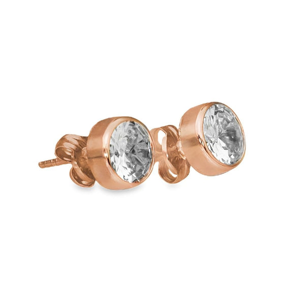 9ct Rose Gold Round Cubic Zirconia Stud Earrings - 0.9g
