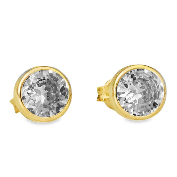 9ct Yellow Gold Round Cubic Zirconia Stud Earrings - 0.9g