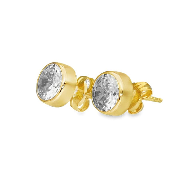 9ct Yellow Gold Round Cubic Zirconia Stud Earrings - 0.9g