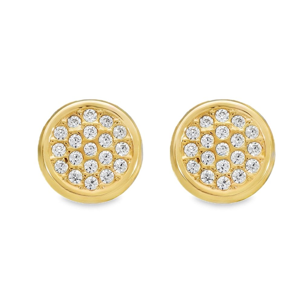 9ct Yellow Gold Cubic Zirconia Pave Round Stud Earrings - 0.4g