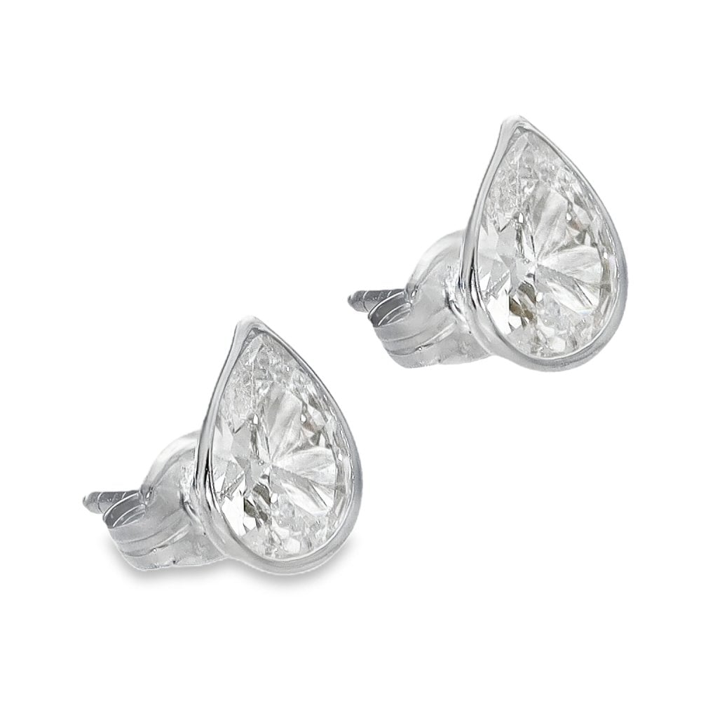 9ct White Gold Pear Shape Cubic Zirconia Stud Earrings - 0.7g