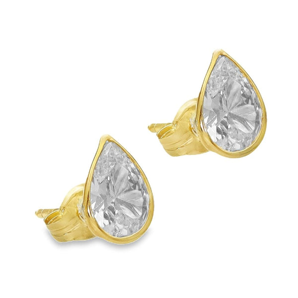 9ct Yellow Gold Pear Shape Cubic Zirconia Stud Earrings - 0.7g