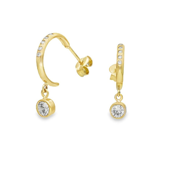 9ct Yellow Gold Cubic Zirconia Hoop Style Earrings - 1.0g
