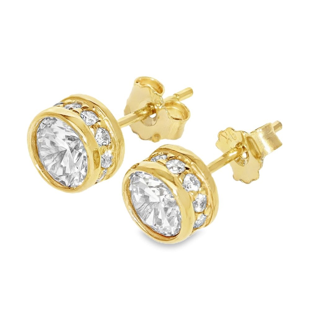 9ct Yellow Gold Round Cubic Zirconia Stud Earrings - 1.3g