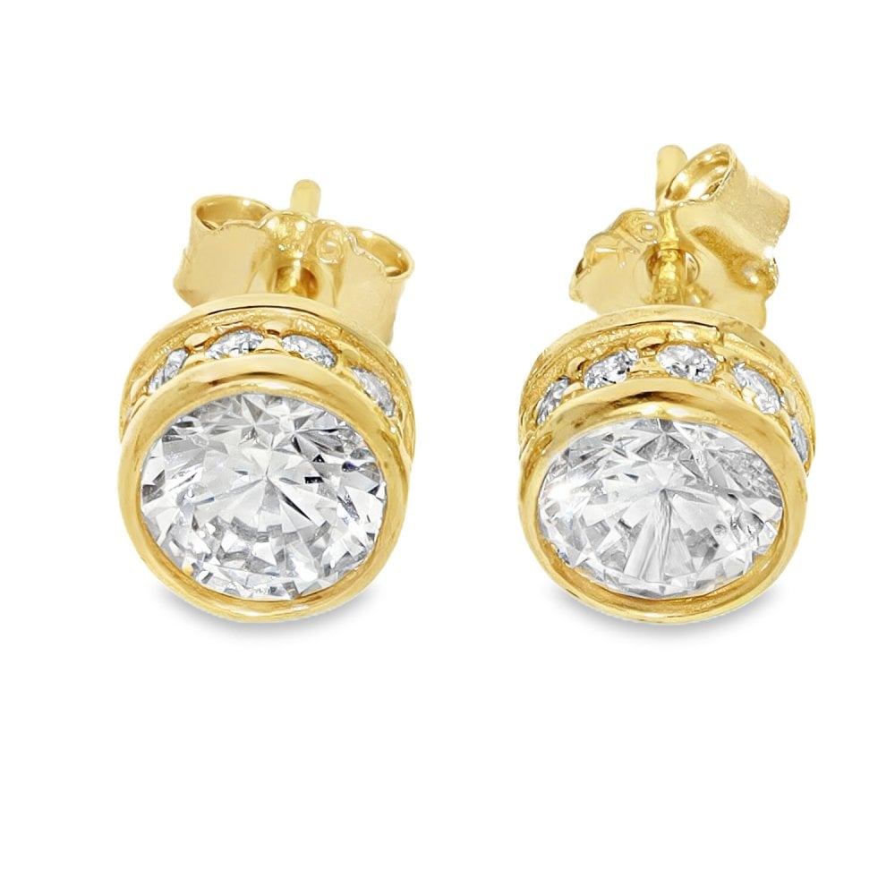 9ct Yellow Gold Round Cubic Zirconia Stud Earrings - 1.3g