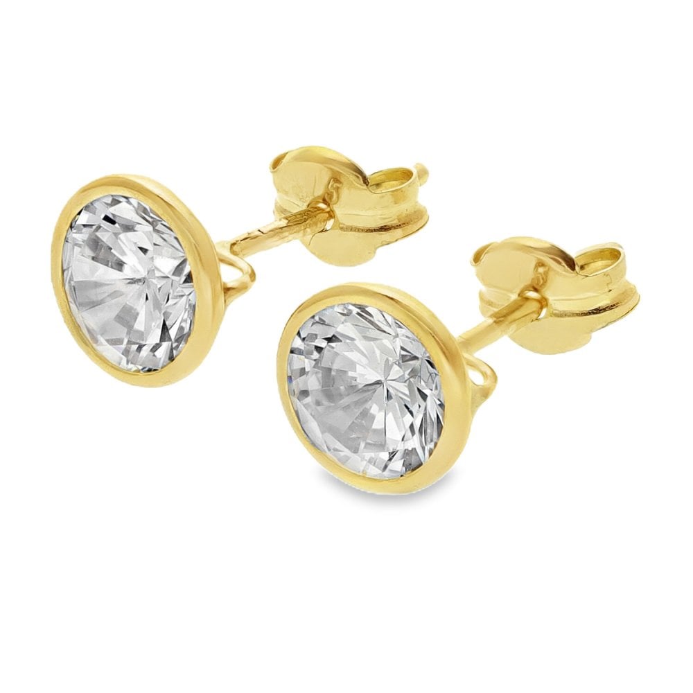 9ct Yellow Gold Round Cubic Zirconia Stud Earrings - 0.9g