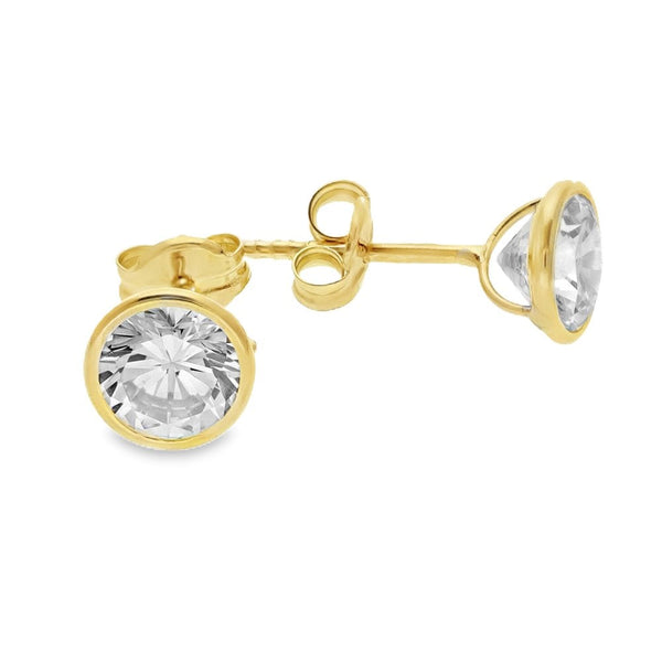 9ct Yellow Gold Round Cubic Zirconia Stud Earrings - 0.9g