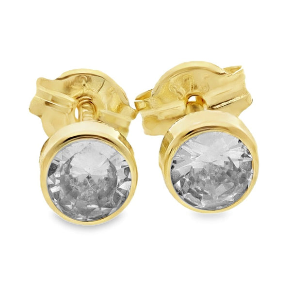 9ct Yellow Gold Round Cubic Zirconia Stud Earrings - 0.4g
