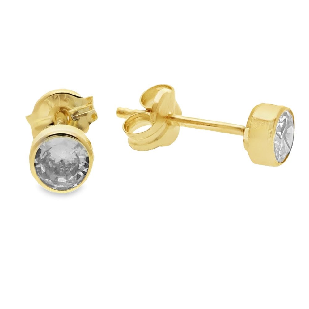 9ct Yellow Gold Round Cubic Zirconia Stud Earrings - 0.4g