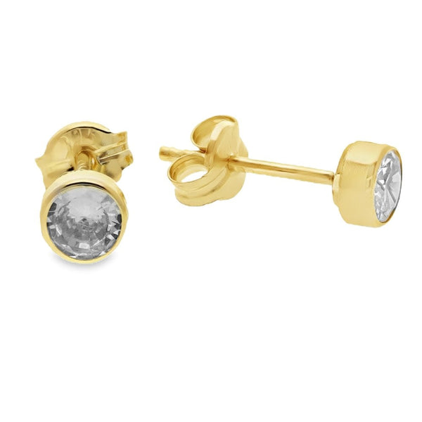 9ct Yellow Gold Round Cubic Zirconia Stud Earrings - 0.4g